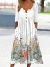 Women Floral Half Sleeve Summer Printing Dress Half Open Collar Daily Casual Maxi A-Line Dress