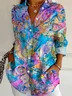 Women Abstract Long Sleeve Shirt Spring/Fall Buckle Shirt Collar Daily Casual Top