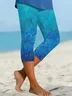Women Floral Capris Elastic Waist Pants Casual Summer Trousers