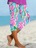 Women Floral Capris Elastic Waist Pants Casual Summer Trousers
