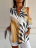 Women Geometric Long Sleeve Shirt Spring/Fall Buckle Shirt Collar Daily Casual Top