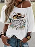 Women Letter Pattern Short Sleeve Tee T-shirt Crew Neck Vintage Summer Top