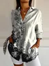 Women Floral Long Sleeve Shirt Spring/Fall Buckle Shirt Collar Daily Casual Top