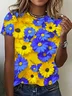Women Floral Short Sleeve Tee T-shirt Crew Neck Printing Casual Summer Graphic Tee Top