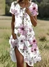 Women Floral Short Sleeve Summer Printing Dress Crew Neck Daily Casual Mini Tunic H-Line Dress
