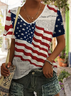 Women Independence Day (Flag) Short Sleeve Tee T-shirt V Neck Printing Casual Summer Graphic Tee Top