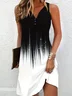 Women Abstract Sleeveless Summer Printing Dress Notched Daily Casual Mini Tank H-Line Dress
