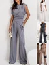 Women Plain Irregular Craftsmanship Two-Piece Set Daily Sleeveless Casual Summer Top With Pants Matching Set