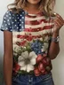 Women Floral Short Sleeve Tee T-shirt Crew Neck Printing Casual Summer Graphic Tee Top