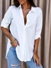 Women Plain Long Sleeve Shirt Spring/Fall Buckle Shirt Collar Daily Casual Top
