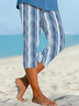 Women Striped Capris Elastic Waist Pants Casual Summer Trousers