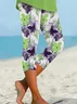 Women Floral Capris Elastic Waist Pants Casual Summer Trousers