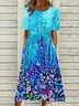 Women Floral Half Sleeve Summer Printing Dress Crew Neck Daily Casual Maxi A-Line Dress