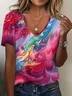 Women Abstract Short Sleeve Tee T-shirt V Neck Printing Casual Summer Graphic Tee Top