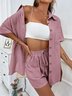 Women Plain Split Joint Two-Piece Set Daily Short Sleeve Casual Summer Top With Pants Matching Set
