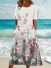 Women Floral Half Sleeve Summer Printing Dress Crew Neck Daily Casual Maxi A-Line Dress