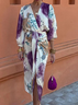 Women Floral Lace-up Two-Piece Set Daily Long Sleeve Casual Spring/Fall Top With Skirt Matching Set