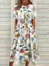 Women Floral Half Sleeve Summer Printing Dress Crew Neck Daily Casual Maxi A-Line Dress