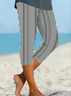 Women Striped Capris Elastic Waist Pants Casual Summer Trousers