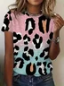 Women Leopard Short Sleeve Tee T-shirt Crew Neck Printing Casual Summer Graphic Tee Top