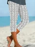 Women Striped Capris Elastic Waist Pants Casual Summer Trousers