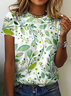 Women Floral Short Sleeve Tee T-shirt Crew Neck Printing Casual Summer Graphic Tee Top