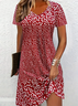 Women Ditsy Floral Short Sleeve Summer Printing Dress Crew Neck Daily Casual Mini Tunic H-Line Dress