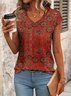 Women Floral Short Sleeve Tee T-shirt V Neck Printing Casual Summer Graphic Tee Top