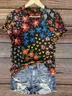 Women Floral Short Sleeve Tee T-shirt V Neck Printing Casual Summer Graphic Tee Top