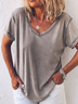 Women Plain Short Sleeve Tee T-shirt V Neck Printing Casual Summer Top