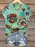 Women Floral Short Sleeve Tee T-shirt V Neck Printing Casual Summer Graphic Tee Top