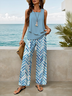 Women Geometric Printing Two-Piece Set Daily Sleeveless Casual Summer Top With Pants Matching Set