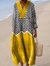 Women Striped Long Sleeve Spring/Fall Dress V Neck Daily Casual Maxi A-Line Dress