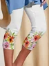 Women Floral Capris Elastic Waist Pants Casual Summer Trousers