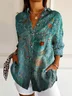 Women Floral Long Sleeve Shirt Spring/Fall Buckle Shirt Collar Daily Casual Top