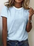 Women Striped Short Sleeve Tee T-shirt Crew Neck Printing Casual Summer Graphic Tee Top