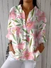 Women Floral Three Quarter Sleeve Shirt Spring/Fall Printing Shirt Collar Daily Casual Top