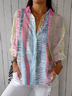 Women Striped Three Quarter Sleeve Shirt Spring/Fall Printing Shirt Collar Daily Casual Top