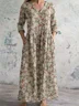 Women's Floral Long Sleeve Spring/Fall Dress V Neck Daily Casual Maxi T-Shirt Dress A-Line Dress