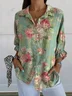 Women Floral Three Quarter Sleeve Shirt Spring/Fall Printing Shirt Collar Daily Casual Top