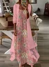 Women Floral Printing Two-Piece Set Daily Three Quarter Sleeve Casual Spring/Fall Dress With Coat Matching Set