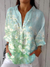 Women Floral Three Quarter Sleeve Shirt Spring/Fall Printing Shirt Collar Daily Casual Top