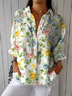 Women Floral Three Quarter Sleeve Shirt Spring/Fall Printing Shirt Collar Daily Casual Top