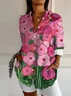Women Floral Long Sleeve Shirt Spring/Fall Buckle Shirt Collar Daily Casual Top