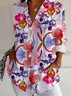 Women Floral Long Sleeve Shirt Spring/Fall Buckle Shirt Collar Daily Casual Top