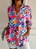 Women Floral Long Sleeve Shirt Spring/Fall Buckle Shirt Collar Daily Casual Top