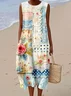 Women Floral Sleeveless Summer Printing Dress Crew Neck Daily Casual Maxi Tank H-Line Dress