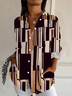 Women Geometric Long Sleeve Shirt Spring/Fall Buckle Shirt Collar Daily Casual Top