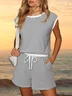 Women Striped Crew Neck Short Sleeve Casual Summer Jumpsuit