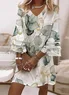 Women Floral Half Sleeve Summer Printing Dress V Neck Daily Casual Maxi H-Line Dress